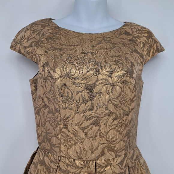 French Connection Blousy Bloom Gold Jacquard Dress‎ Size 4 - Picture 3 of 10